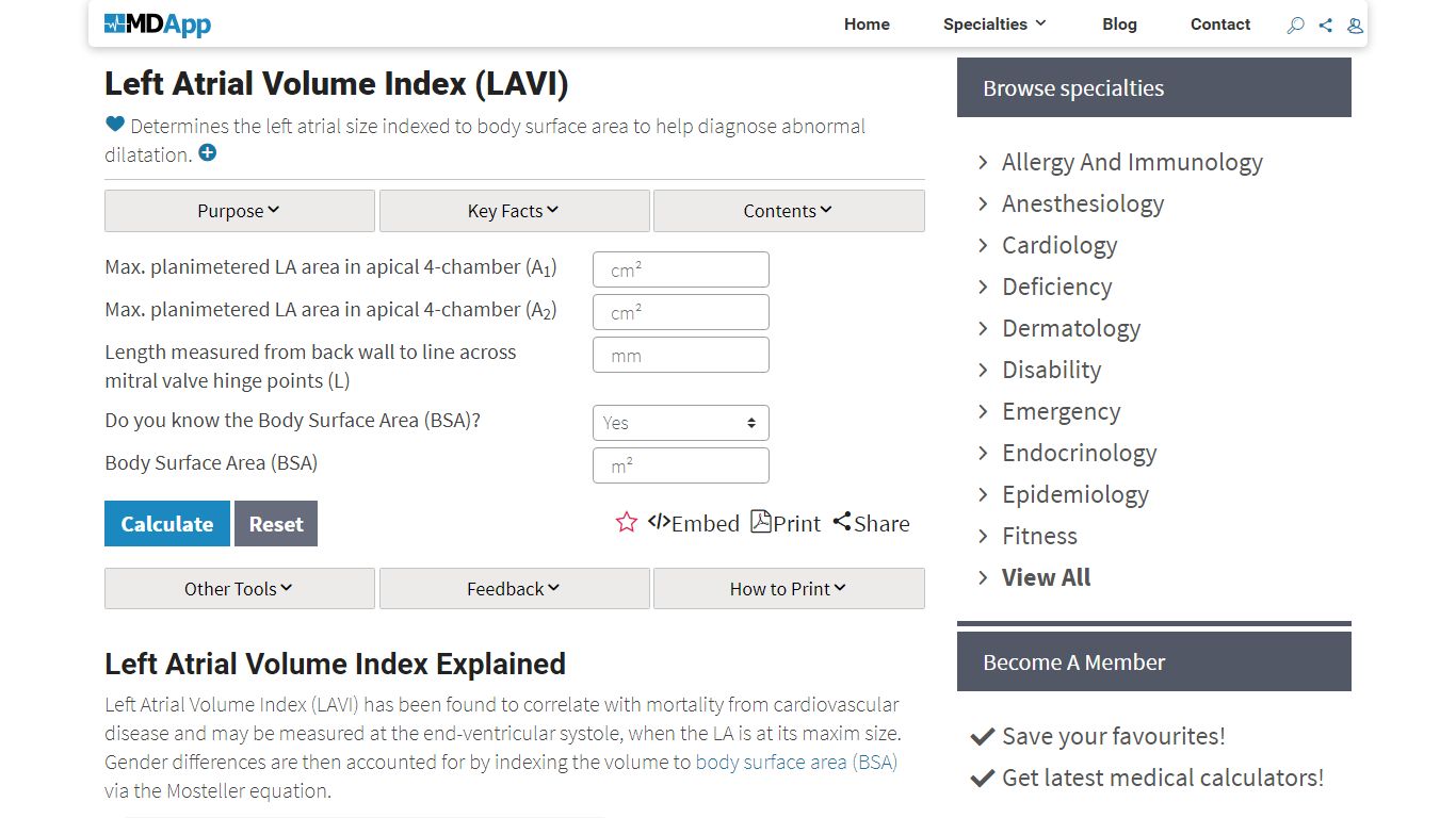 Left Atrial Volume Index (LAVI) Calculator - MDApp