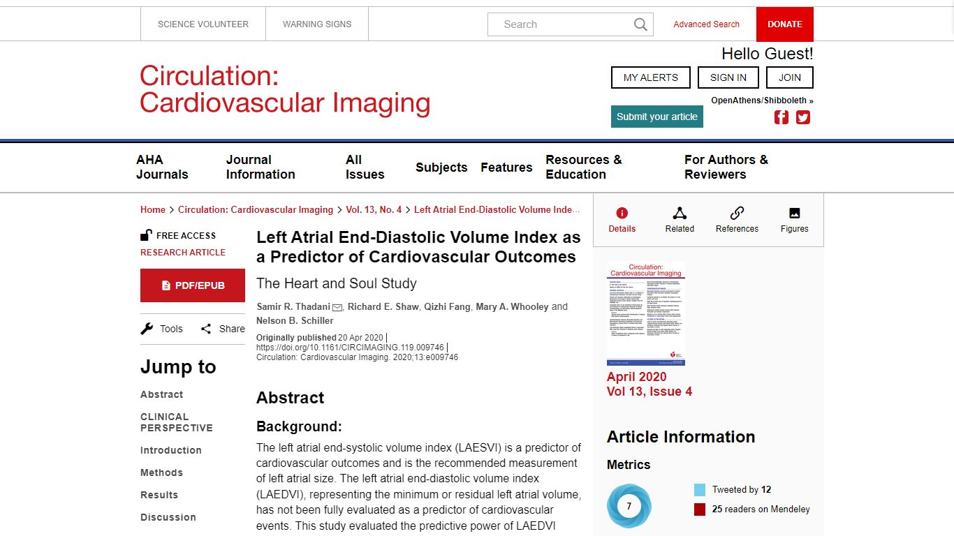 Left Atrial End-Diastolic Volume Index as a Predictor of Cardiovascular ...